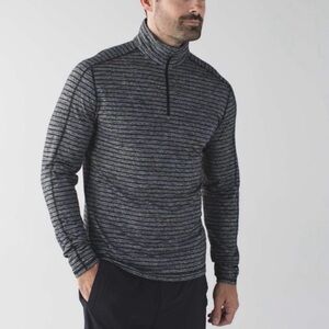 LULULEMON Men's Surge Warm 1/2 Zip pullover in Raven Stripe Heathered Black XXL